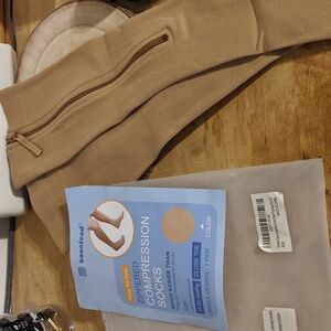 2 Pairs Zipper Compression Socks Beige Closed Toe 15-20mmHg